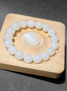 新疆的猫W090904 48.43克，亮白近三高！羊脂白玉籽料圆珠手串