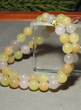 L011705新疆的猫73.7克10mm精选色泽搭配绚丽和田玉多宝圆珠项链