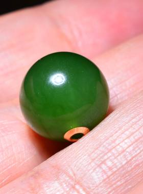 新疆的猫JJ121901  2.7克直径12mm俄料菠菜绿碧玉18k金转运珠