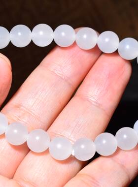 JJ030904新疆的猫18.3克直径8mm白度浓郁青海羊脂白玉圆珠手链