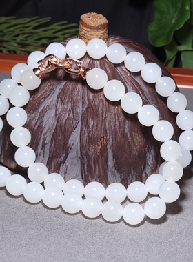 新疆的猫L121803 74.6克，直径10mm于田料三高羊脂白玉圆珠项链