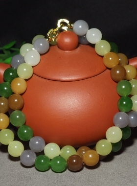 L033103 新疆的猫75.6克直径10mm精选色泽搭配绚丽和田玉多宝项链
