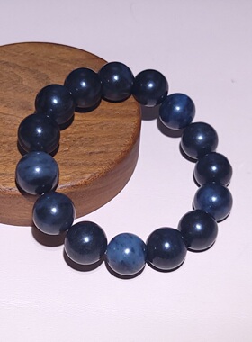 C032404新疆的猫62克油性佳近乎纯墨的青花墨玉籽料圆珠手串