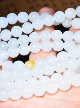 新疆的猫88.4克，8mm顶细三高羊脂白玉籽料圆珠108长链SBH318