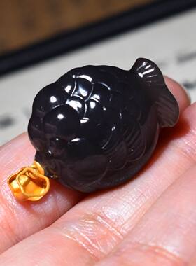 JJ033108新疆的猫7.6克冒油亮泽极浓艳烟紫色金镶玉富贵鱼精品