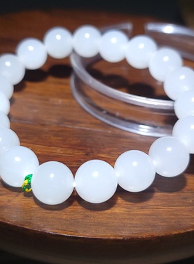 YQ010909新疆的猫29克10mm特细超冰润冒油和田玉老坑羊脂白玉手串