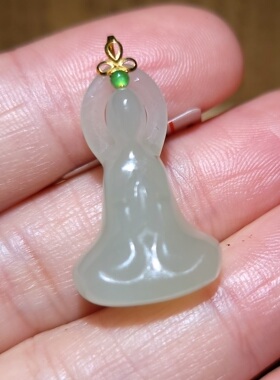 zg031203新疆的猫4.7克“冻油脂”淳美润晴水和田玉18k金扣头悟道