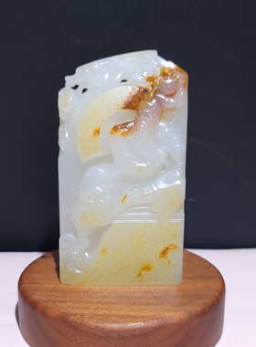 C011206新疆的猫133.6克满洒金皮厚实和田玉白玉籽料关公大牌