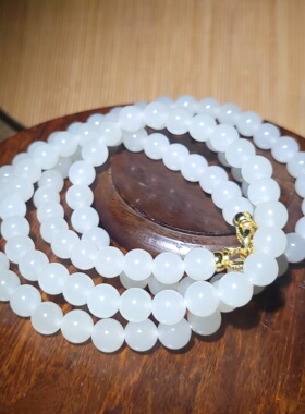 YQ021207新疆的猫80.6克颗颗似“晶莹白露珠”纯净冰白玉108珠串