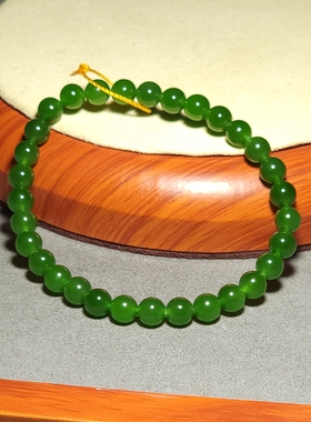 L012003新疆的猫10.9克直径6mm色调浓色度纯正冰底菠菜绿碧玉手链