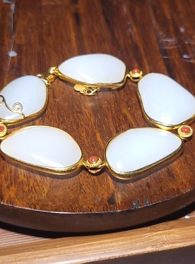 新疆的猫YQ102702 30.4克5粒精选18k黄金镶嵌籽羊脂白玉手链