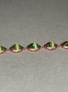 L011503 新疆的猫5.2克猫眼灵动款式精美的925银镶碧玉手链和田玉