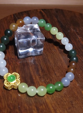 新疆的猫YQ090501 10.6克，6mm漂亮的和田玉多宝手链