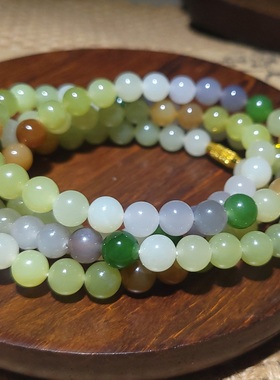 YQ120805 81.0克，直径8mm精选色泽搭配绚丽的和田玉多宝108挂链