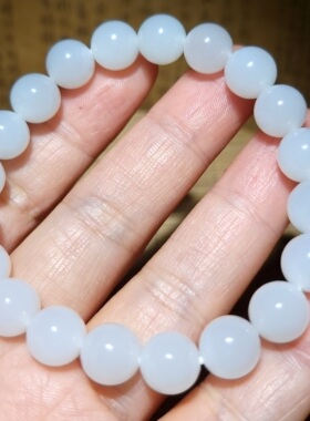 zg031102 新疆的猫26.0克白度浓郁油脂状青海羊脂白玉圆珠手链