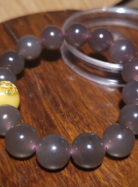 YQ031004 新疆的猫40.2克12mm浓浓烟紫色和田玉青海烟青手串