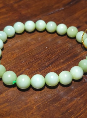 YQ122608 17.5克，直径8mm肉质细腻宝光湛然的黑羊洞碧玉圆珠手链