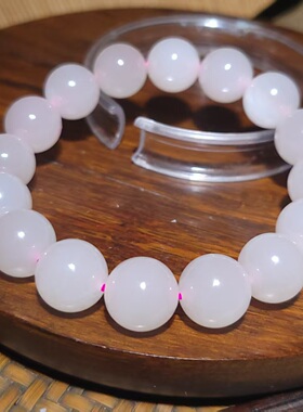 YQ031707新疆的猫42.9克直径12mm精品质地冰透老坑藕粉色圆珠手链