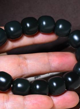 新疆的猫69.2克，13-14mm黑度好的塔县黑青老型珠手链LLK38