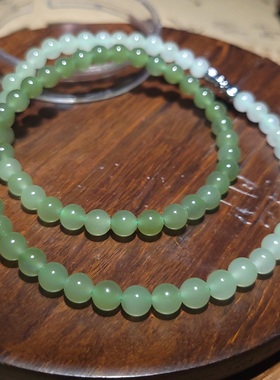 新疆的猫YQ122402 24.8克直6mm色调油亮青海翠青玉渐变圆珠项链