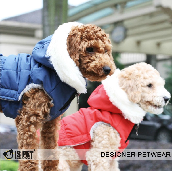 ISPET宠物服装毛领连帽加绒加厚防风马甲 狗背心 狗棉服 CT0010