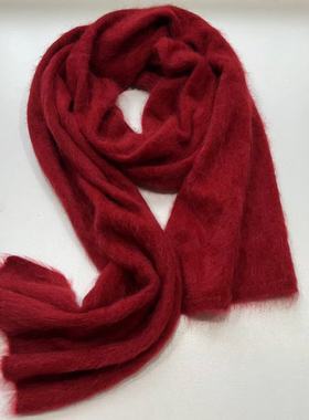 【围巾】秋冬新款100%山羊绒拉毛绒纯色百搭女士羊绒围巾