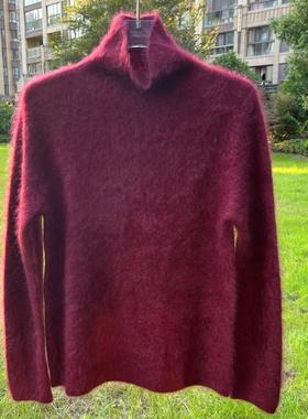 山羊绒100% 秋冬新款自由领竖条纹打底拉绒衫女士羊绒衫