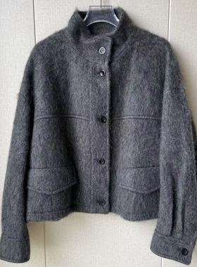 羊绒羊毛加厚翻领女士开衫外套