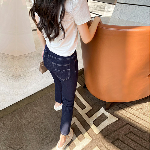 提臀海鸥线深蓝色小个子高腰直筒牛仔裤女春秋新款显瘦百搭烟管裤