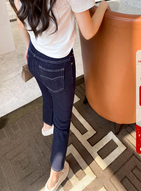 提臀海鸥线深蓝色小个子高腰直筒牛仔裤女春秋新款显瘦百搭烟管裤
