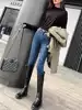 Giant thin hole high waist jeans women's tight thin 2021 spring new blue elastic narrow pants