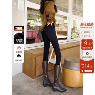 女紧身显瘦九分提臀铅笔裤 保暖牛仔裤 冬季 蜜桃臀黑色加绒小脚靴裤