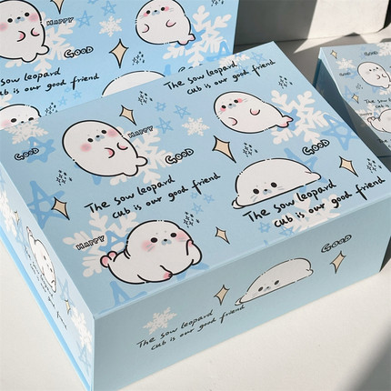 原创设计海豹可可磁吸礼盒翻盖式高颜值ins生日包装收纳盒礼品盒