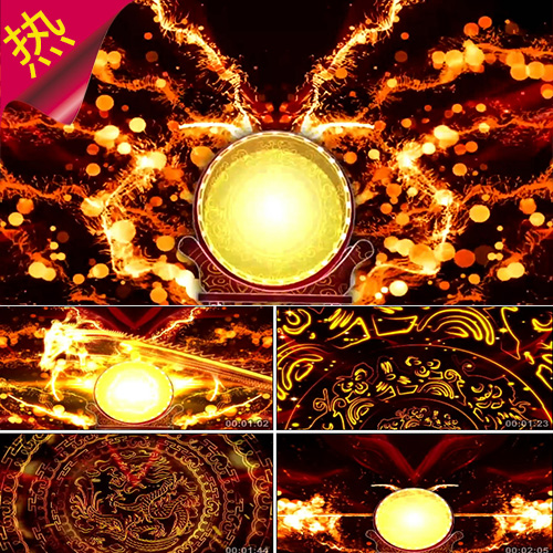 盛世鼓韵 配乐 开场鼓舞 金鼓齐鸣 火焰金龙粒子大鼓 视频素材