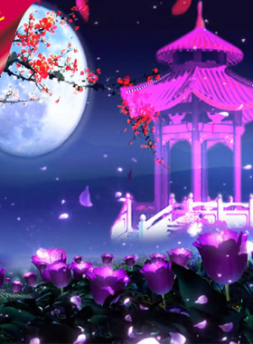 紫色凉亭】圆月梅花中国风戏曲舞台背景唯美古典高清LED视频素材