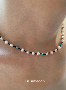 齐马蓝巴洛克珍珠锁骨链情侣