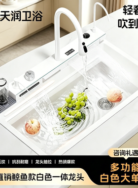 白鲸鱼加厚超大单槽不锈钢厨房水槽 耐刮防油污多功能洗碗池全套