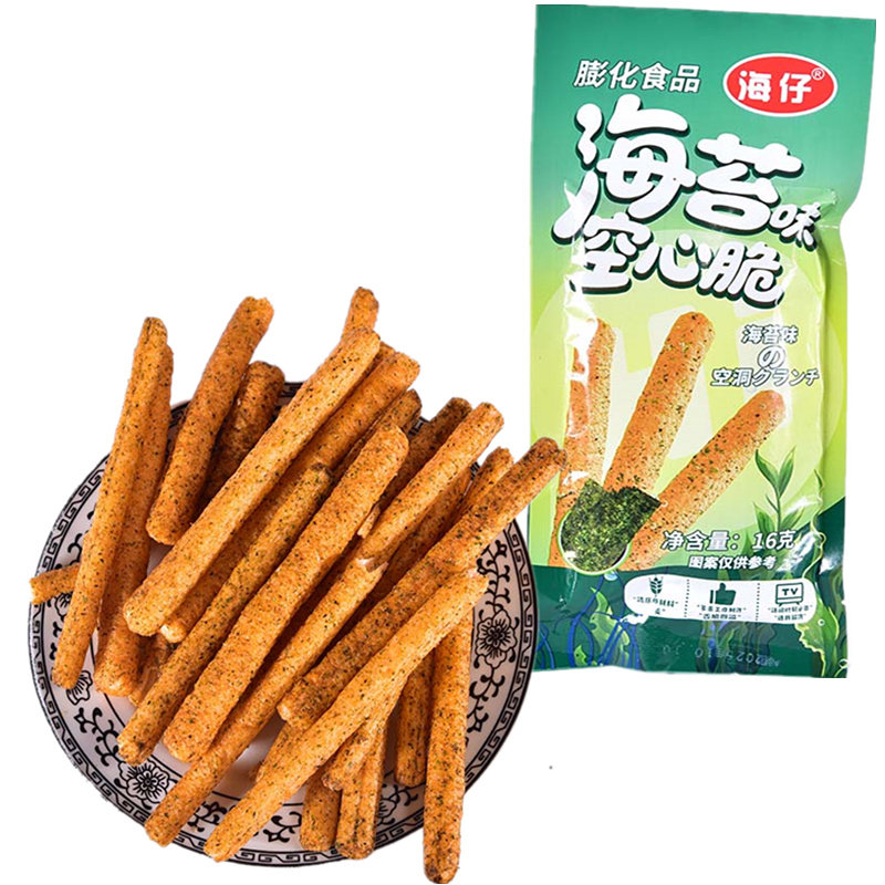 海苔空心脆创意风味休闲小吃零食品麻辣条儿时怀旧批发约15克