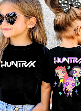 外贸猎魔女团HUNTRX 韩版双面印花男女大中童装棉T恤学生短袖上衣