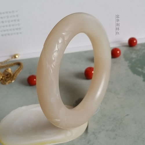 【恰似你的温柔】油膏料哑光雕刻圆条镯 老坑藕粉色镯子收藏级