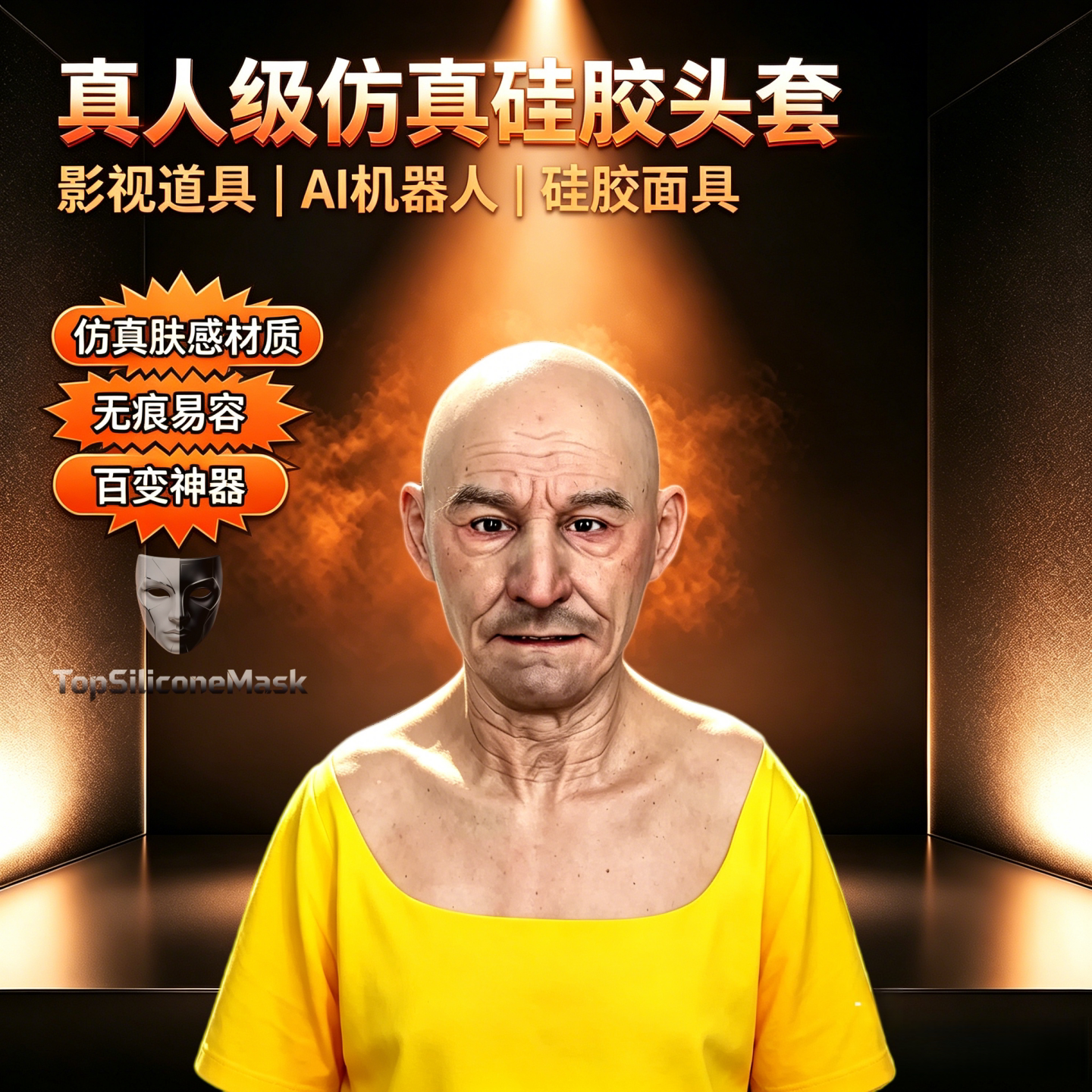 影视仿真人全脸硅胶老年头套面具图片