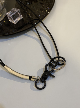 2511朋克风男女配饰小众设计机能皮绳扣子金属质感锁骨链项链女