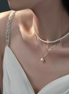 2511圆珠仿珍珠吊坠项链女简约时尚气质优雅温柔锁骨链ins风小众