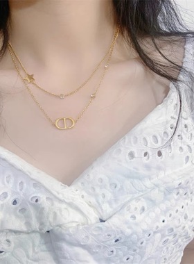 2512CD字母项链女2024年新款爆款毛衣链双层轻奢小众锁骨链颈链蛇