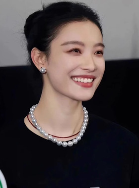2512倪妮同款澳白施家珍珠项链女小众爱心扣毛衣链气质网简约红