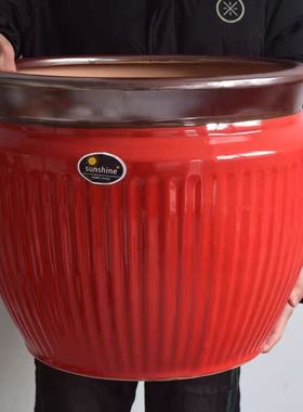 红色陶瓷大花盆 矮款南瓜缸花盆 口径31/39/46cm 高32/36/40cm