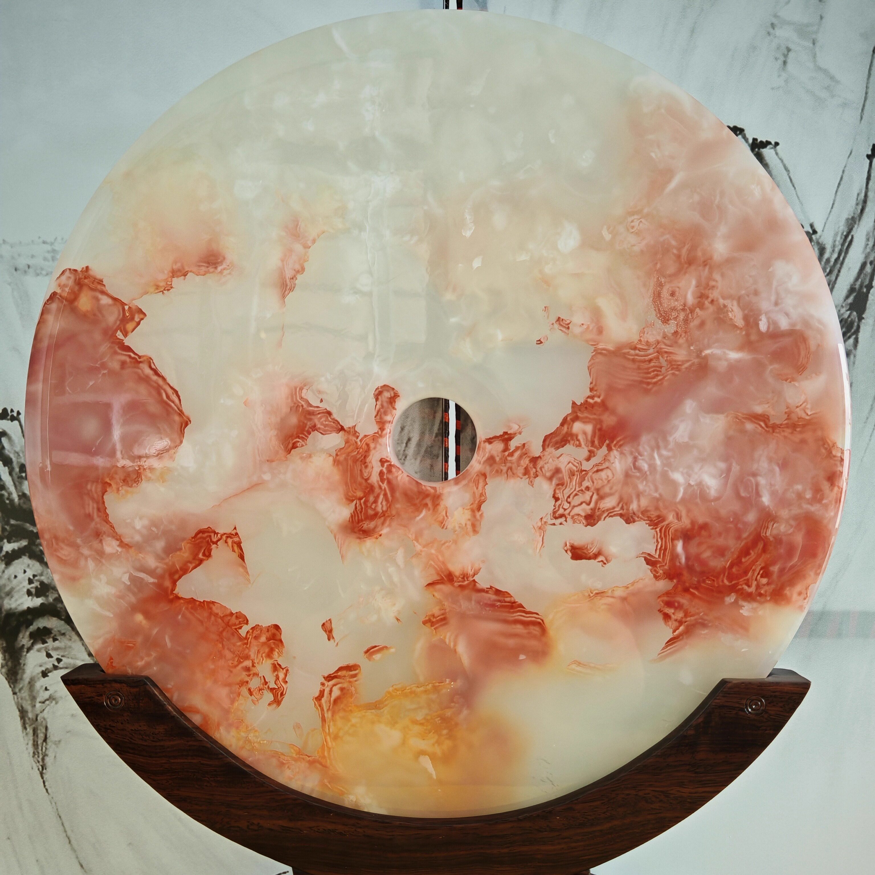 阿富汗红花冰玉平安扣摆件天然玉石工艺品摆设结婚家居样板房装饰