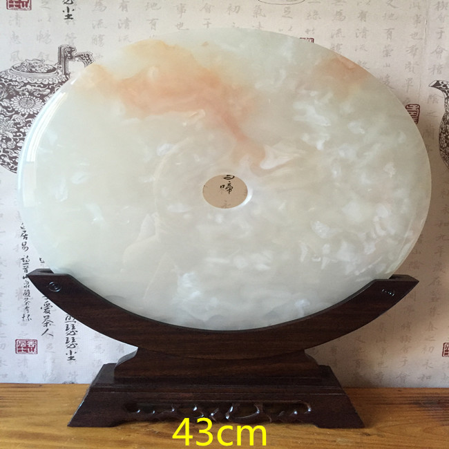 43cm天然玉石平安扣摆件阿富汗红花冰玉玄关和氏璧电视柜装饰摆设