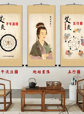 中医养生艾灸文化挂画鲍姑画像