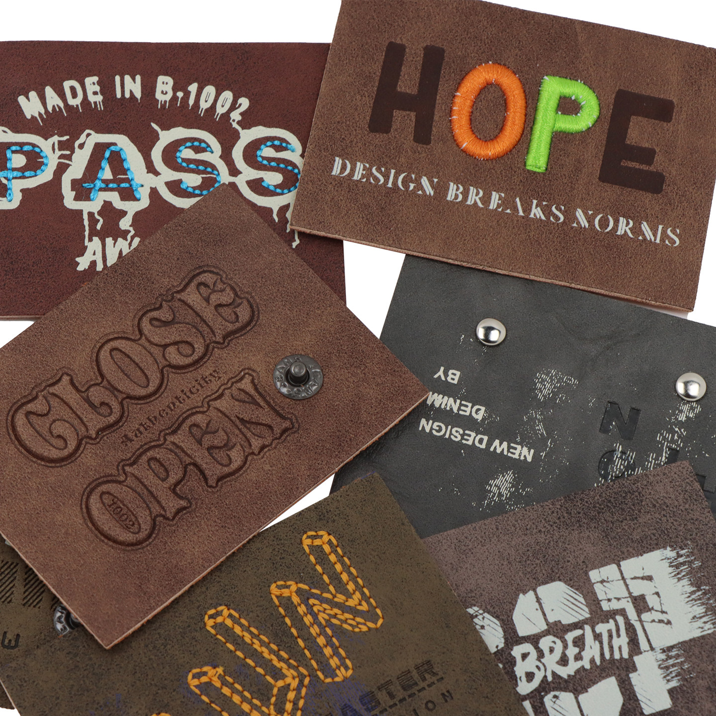 复古潮牌刺绣印花皮牌皮标pu热压图案牛仔裤裤腰标签皮革商标定制